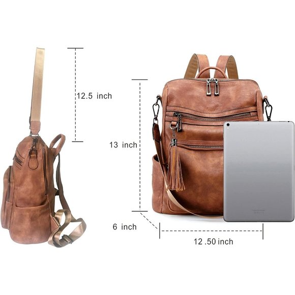 Women Brown Leather Travel Fashion Backpack with Tassel main image 12